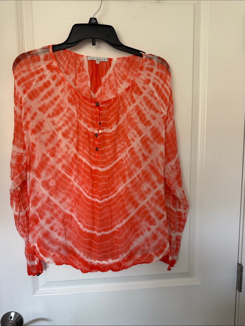 Red Haute Orange and White Tie-Dye Button Henley Tunic